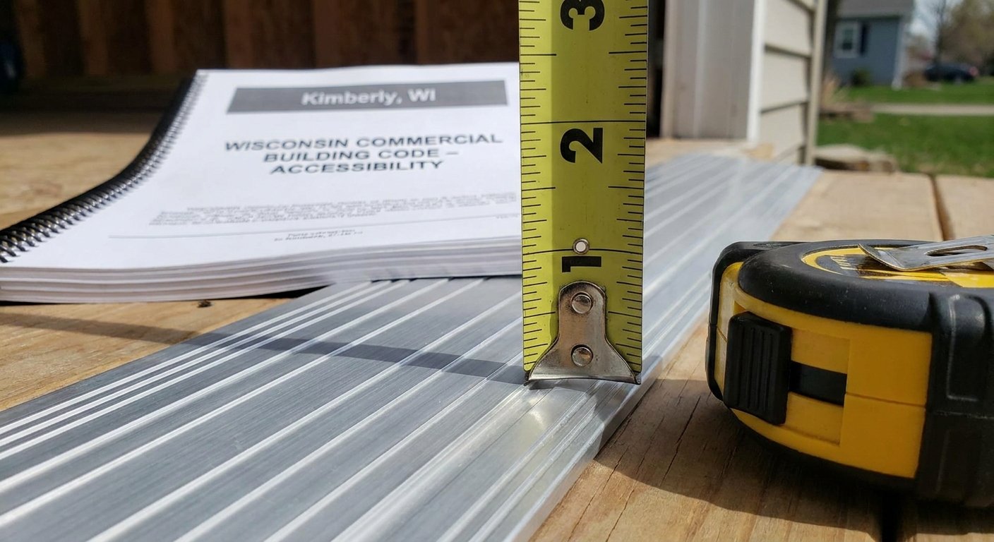Measuring 1:12 slope ratio for ADA compliant threshold ramp installation in Kimberly WI