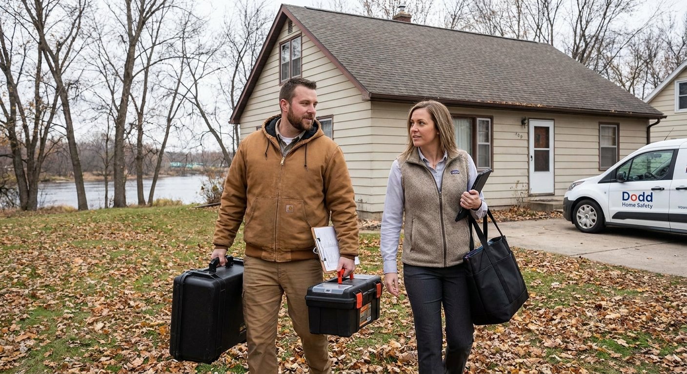 Dodd Home Safety aging in place contractors arriving at a Kimberly WI home near the Fox River for a bathroom safety assessment