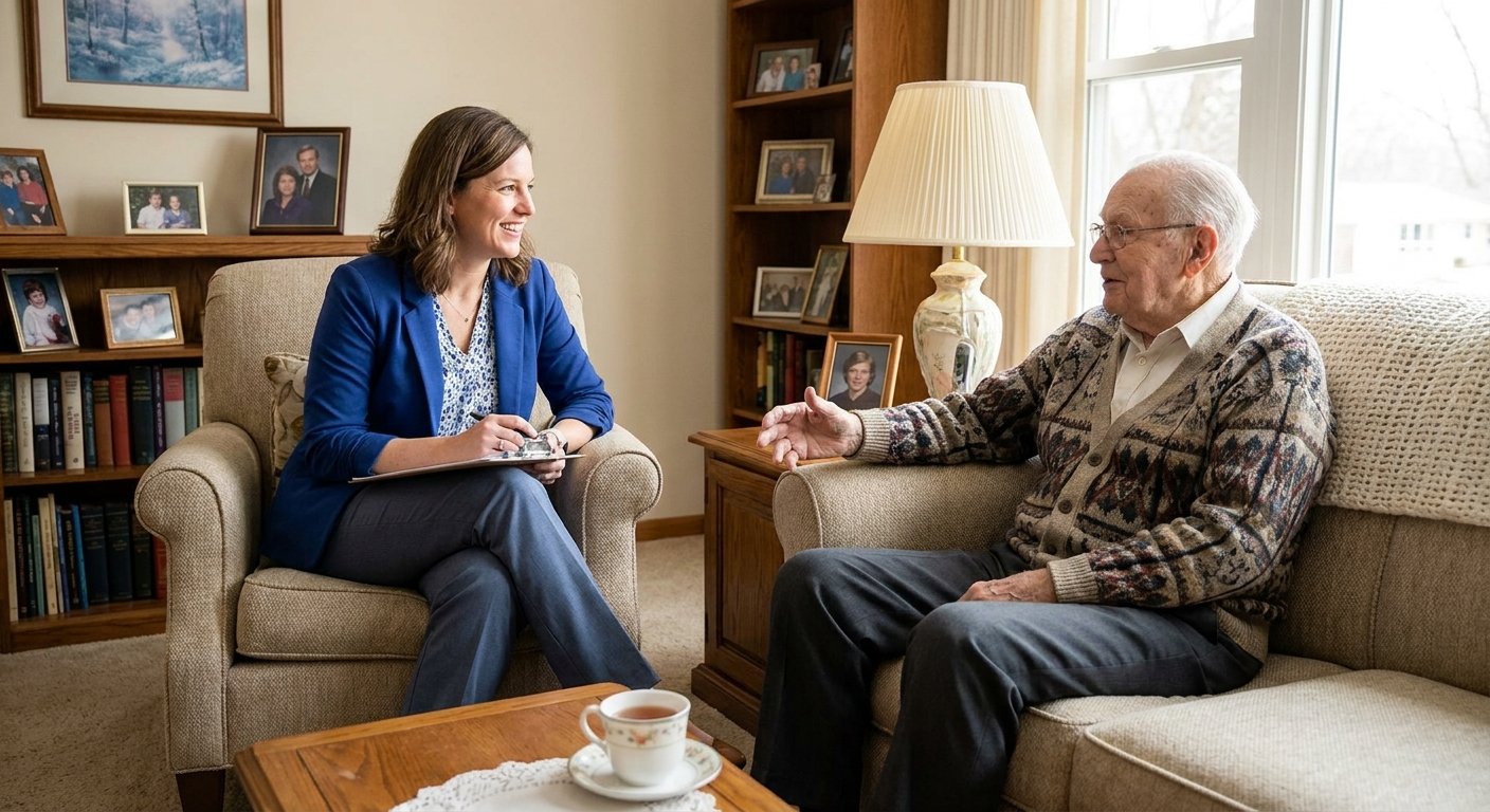 Aging in place specialist consulting with a senior man in his Kimberly WI home