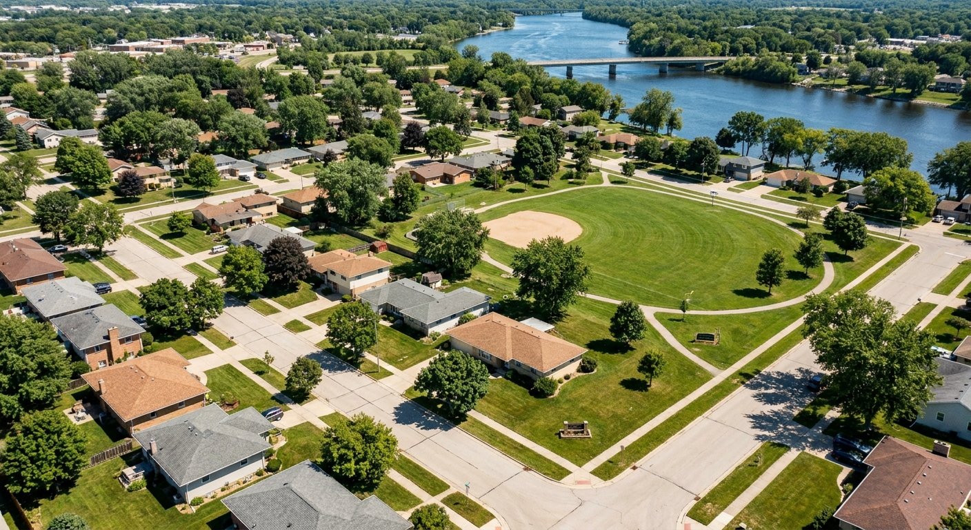 Mid-century residential neighborhood in Kimberly, WI near Sunset Park where aging-in-place home modifications are commonly needed
