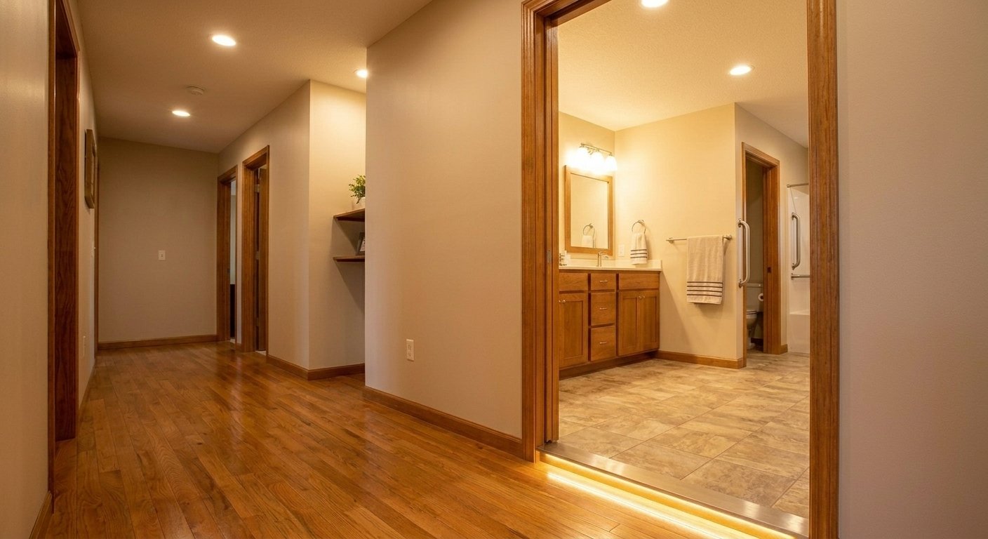 Aging in place modifications in a Kimberly, WI home combining grab bars, LED lighting upgrades, and safe floor thresholds