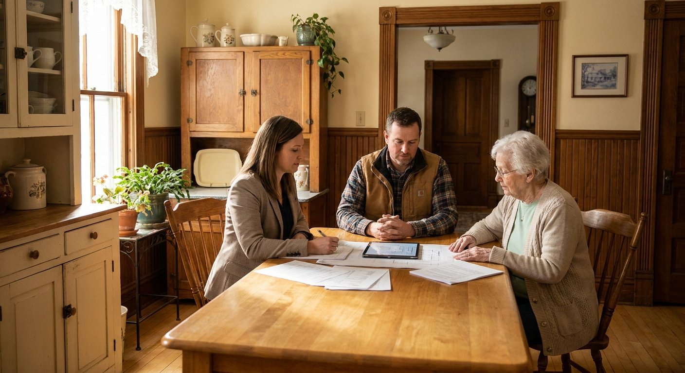 Licensed therapist and contractor conducting aging-in-place technology assessment in Kimberly, WI home