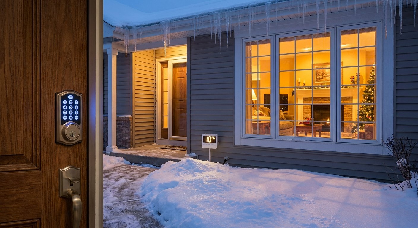 Smart home safety system with battery backup protecting a Kimberly, WI senior home during winter storm