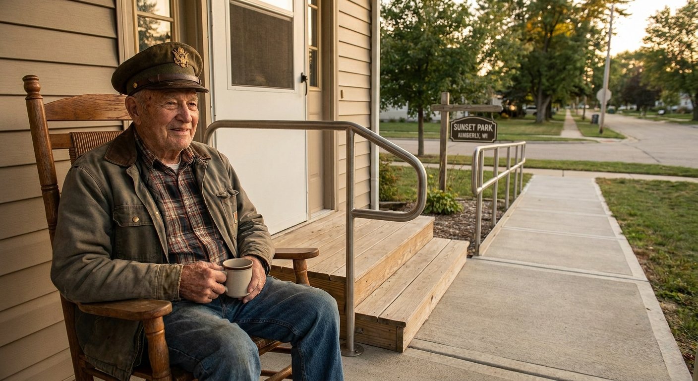 Veteran aging in place comfortably at his home near Sunset Park in Kimberly, WI with accessible entry modifications