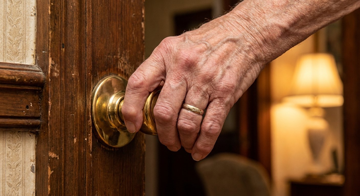 Senior with arthritis struggling to grip a round door knob in a Kimberly WI home