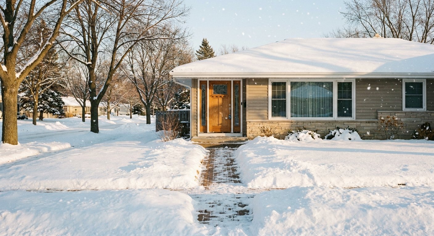 Kimberly WI home near Sunset Park in winter with lever handle on front door for senior accessibility