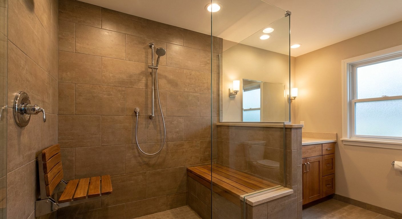Completed accessible walk-in shower conversion in a Kimberly WI bungalow — Dodd Home Safety bathroom remodel