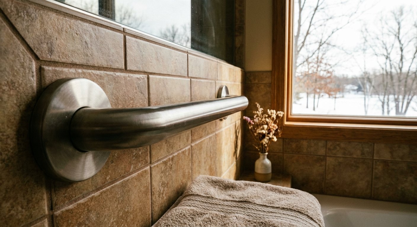 Grab bar installation in a Kimberly, WI bathroom following a home modification assessment