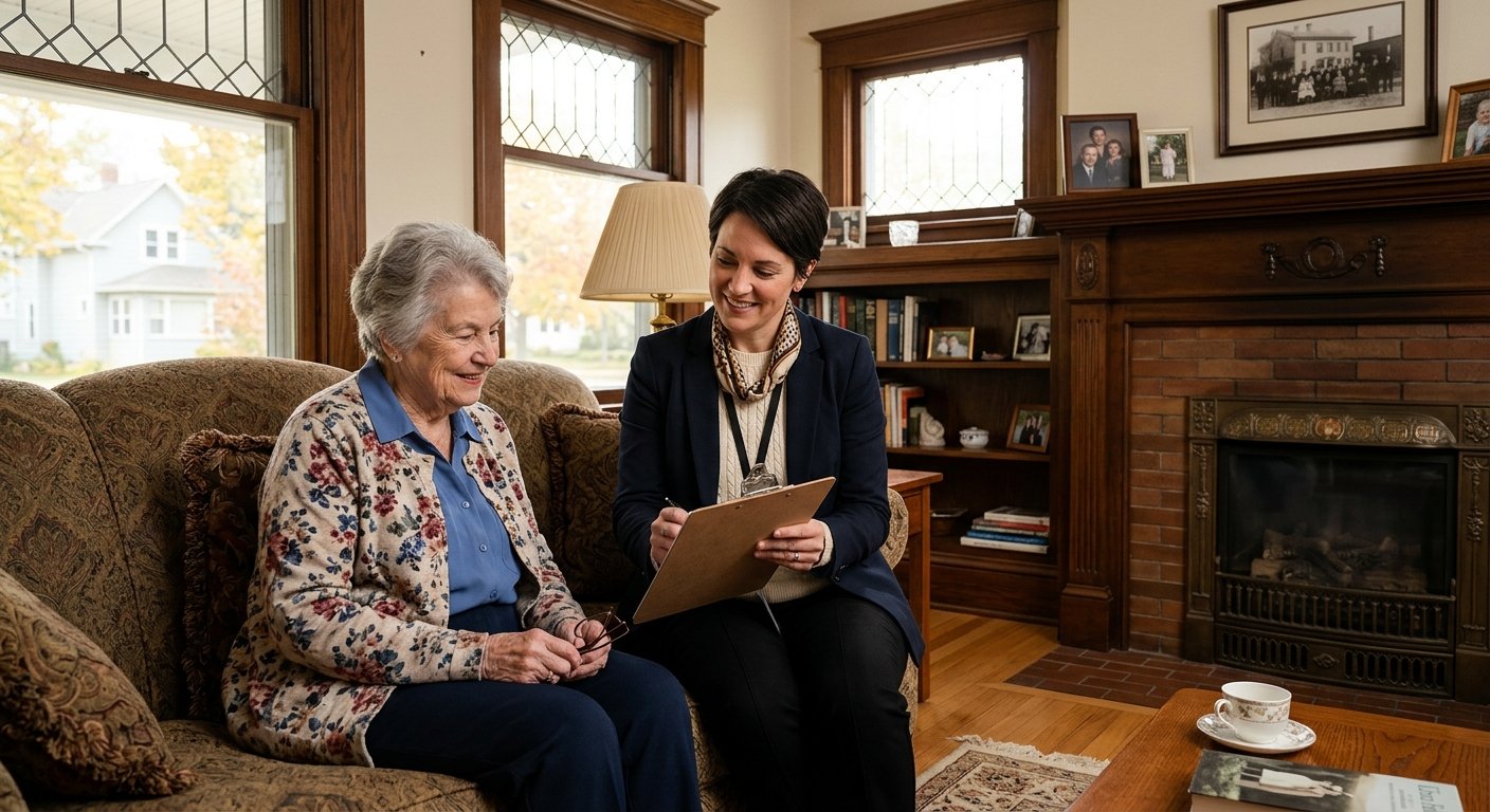 Licensed therapist conducting a home safety assessment for a senior in a Kimberly WI home