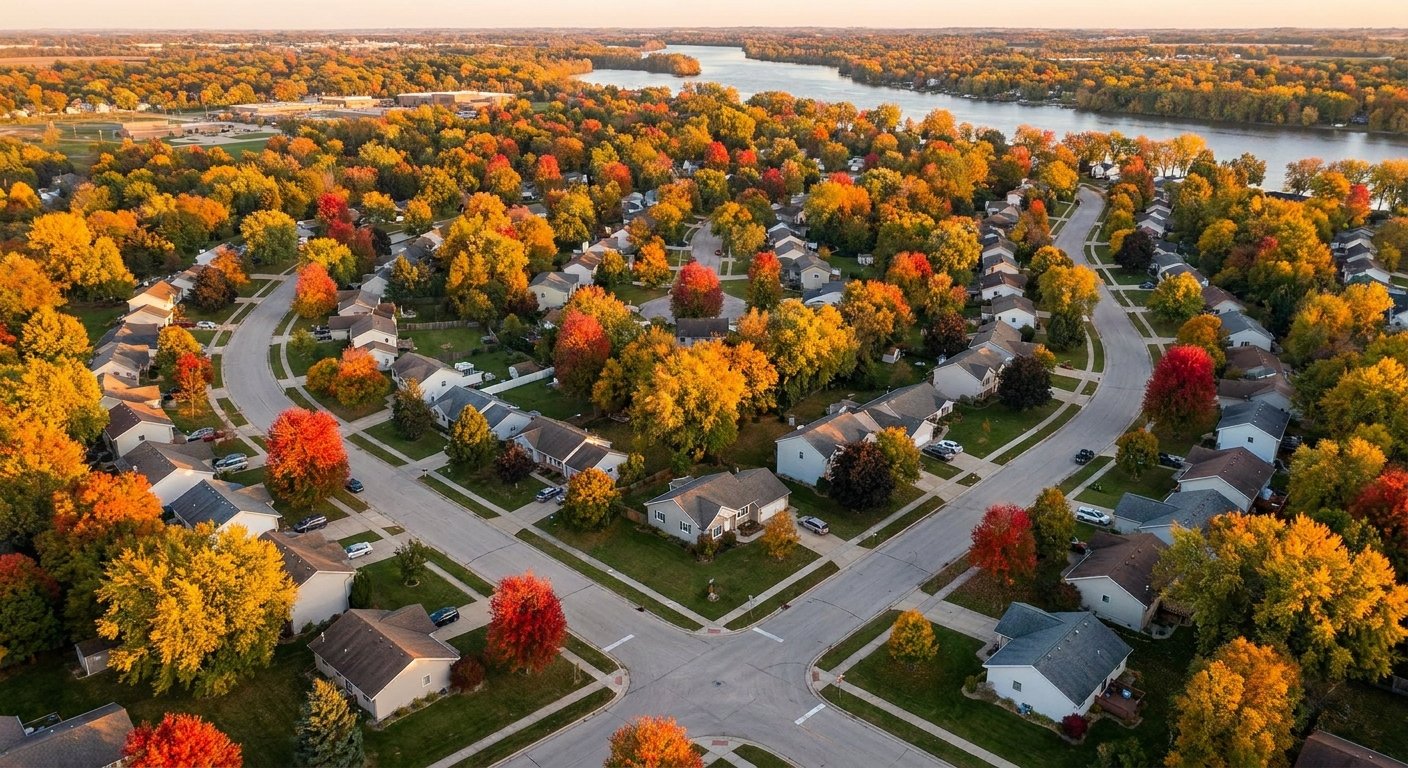 Residential neighborhood near Sunset Park in Kimberly, WI representing the Fox Valley community served by Dodd Home Safety's fall prevention assessment services