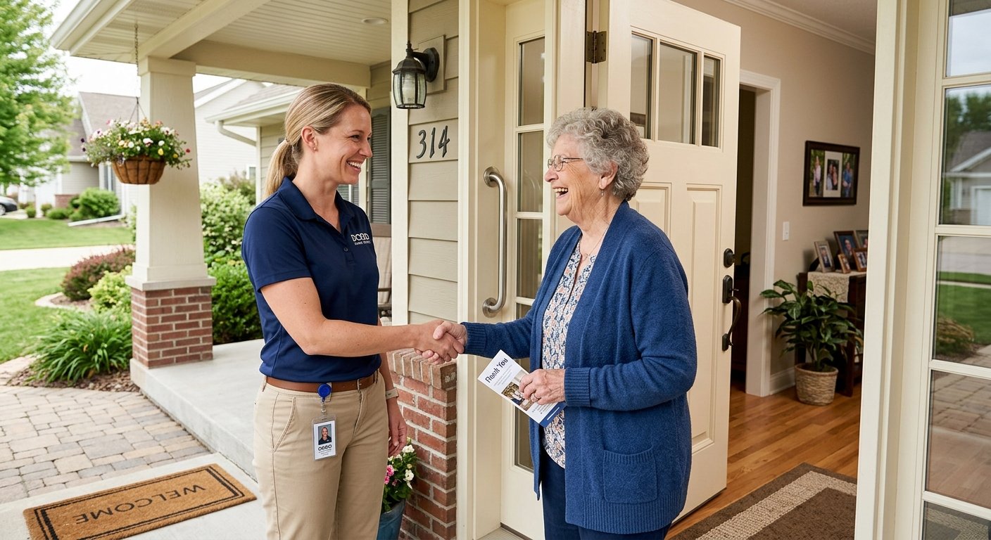 Dodd Home Safety team member completing a mobility equipment installation for a satisfied Kimberly WI homeowner