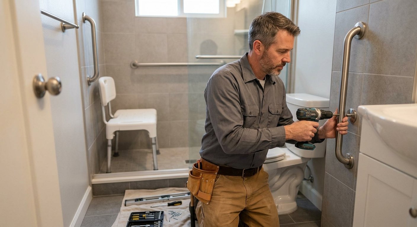 ADA compliant grab bars and mobility equipment being installed in Kimberly, WI home