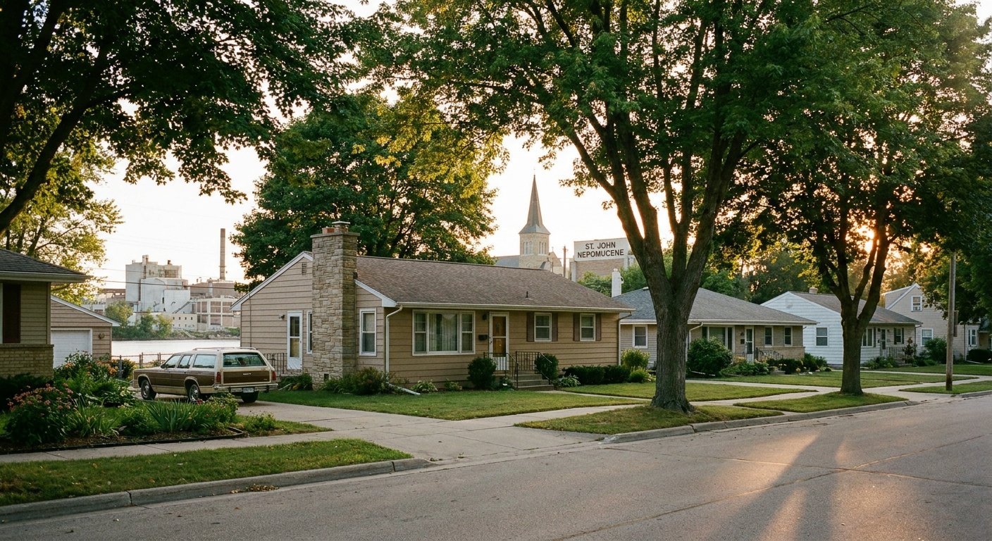 A classic 1950s bungalow on a Kimberly WI residential street near the Fox River mill corridor