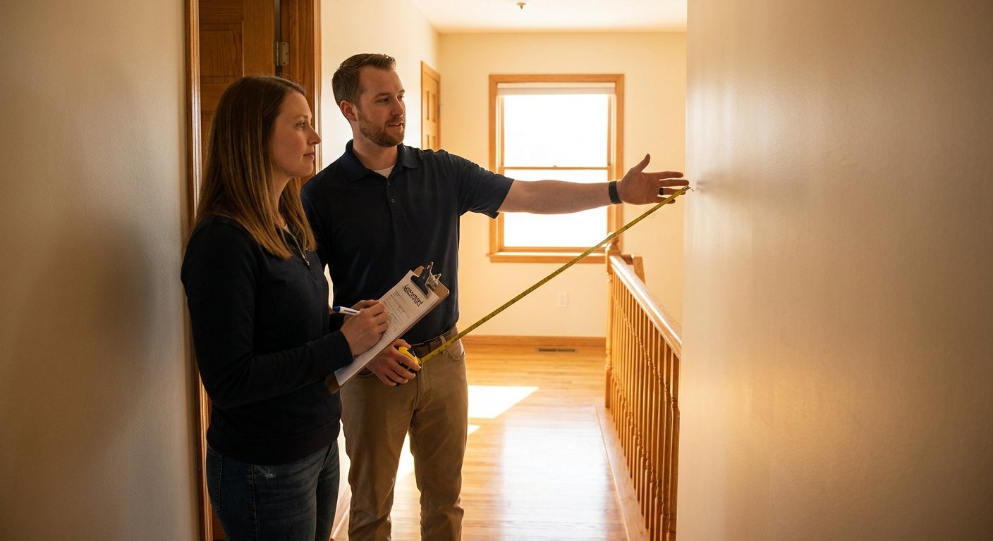 Licensed therapist and licensed contractor team conducting a home safety evaluation inside a Kimberly, WI residence