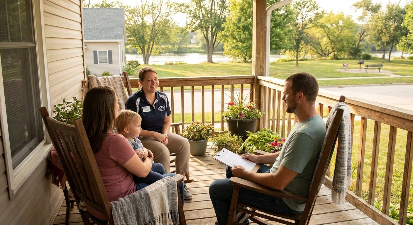 Dodd Home Safety occupational therapist answering questions for a Kimberly, WI family