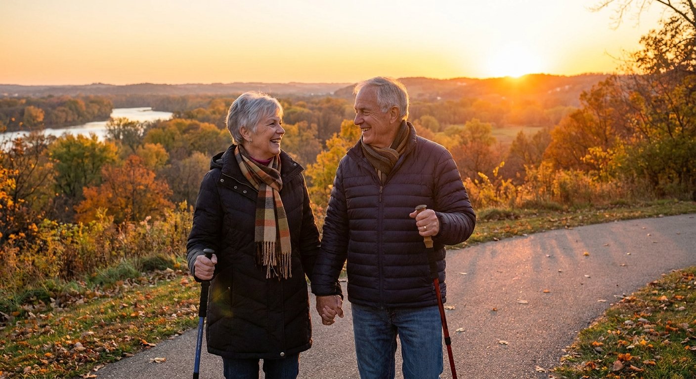 Active senior couple at Sunset Park in Kimberly, WI supported by aging in place home modifications