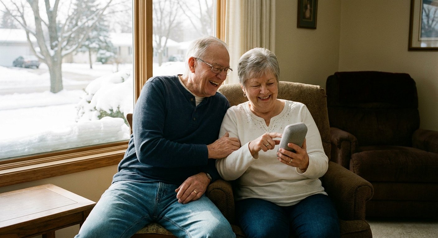 Senior couple learning to use smart home safety integration devices in their Kimberly, WI home