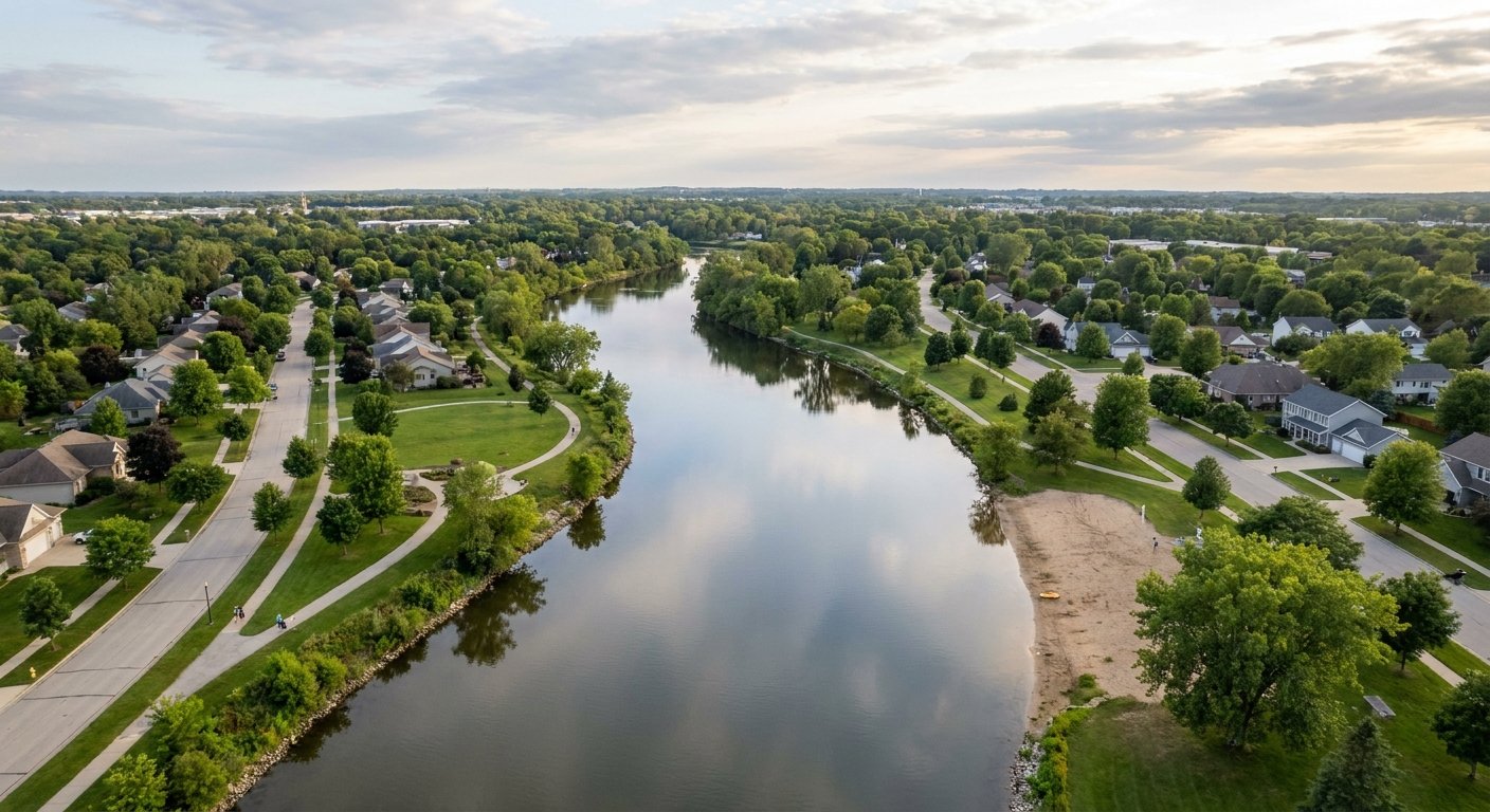 Sunset Park and Sunset Beach along the Fox River in Kimberly, WI near homes served by Dodd Home Safety