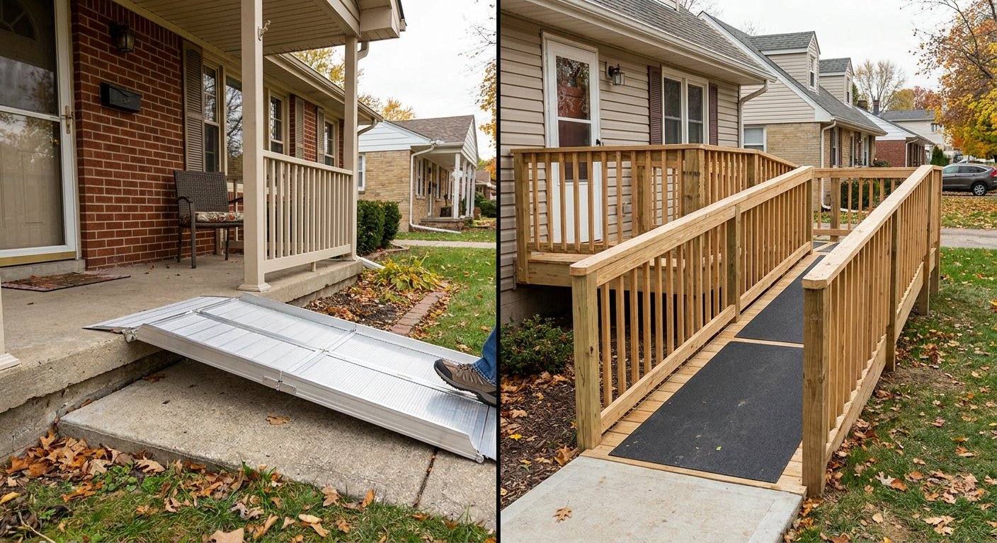 Portable and permanent threshold ramp installation options available from Dodd Home Safety near Kimberly WI