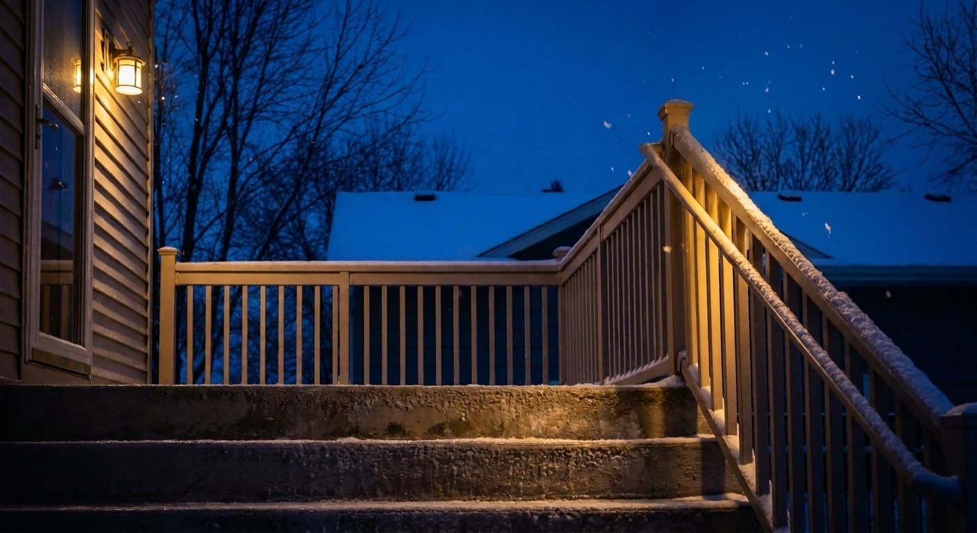 Automated outdoor lighting on icy steps for aging in place technology in Kimberly WI