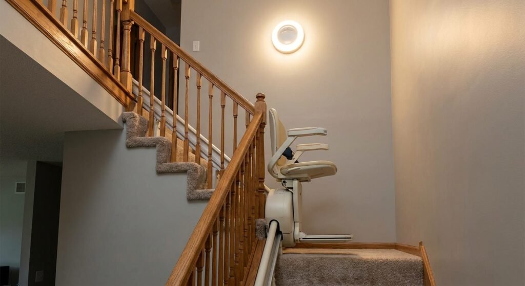 Stairlift and motion light installed by mobility equipment supplier in Kimberly WI