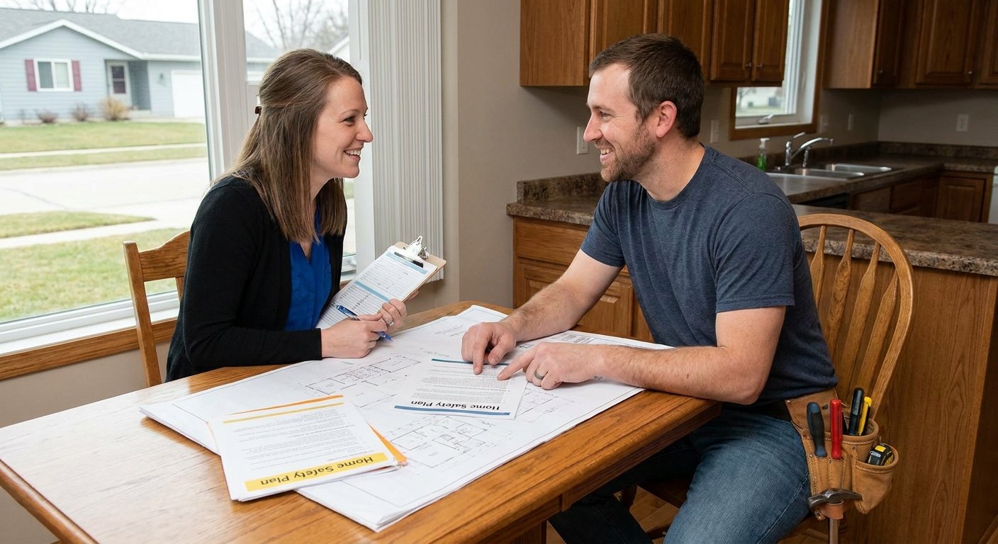 Occupational therapist and licensed contractor reviewing smart home safety plan in Kimberly WI